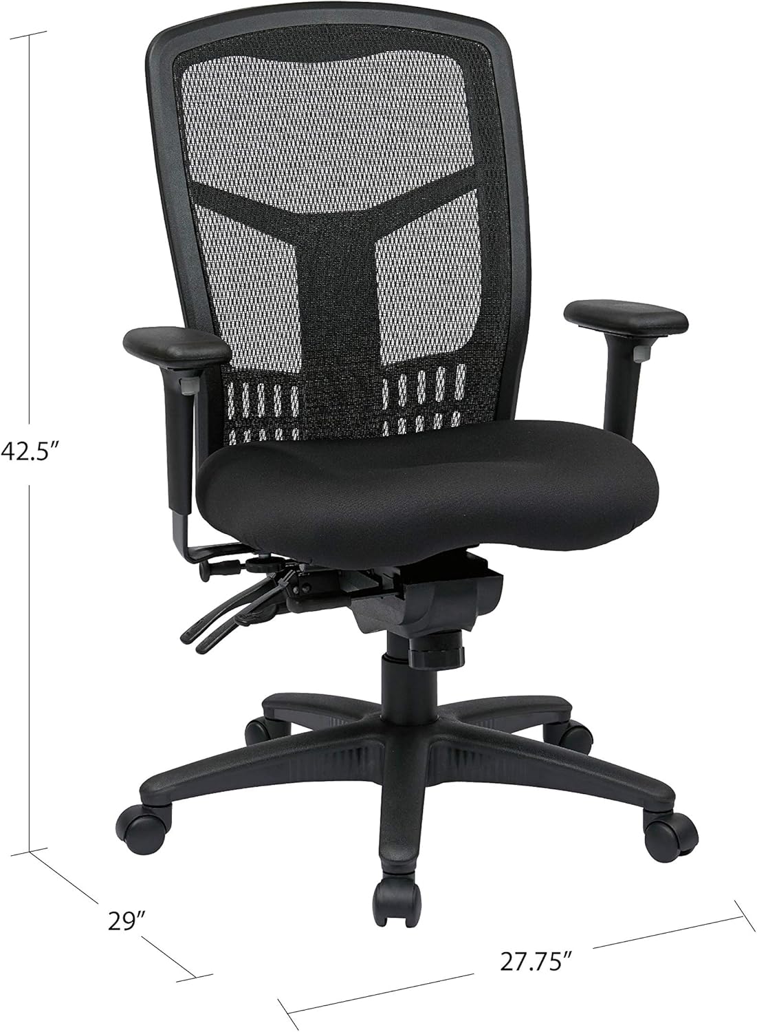 Office Star ProGrid High Back Managers Chair with Adjustable Arms, Multi-Function and Seat Slider (Black): Furniture & Decor