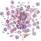 Floroom Mini Artificial Flower Heads Lavender & Purple Fake Peony Daisy Rose Multicolor Small Faux Silk Flower Heads for Cake Craft Garland Wedding Party Graduation Cap DIY Home Decoration, 0.8"-3.6"