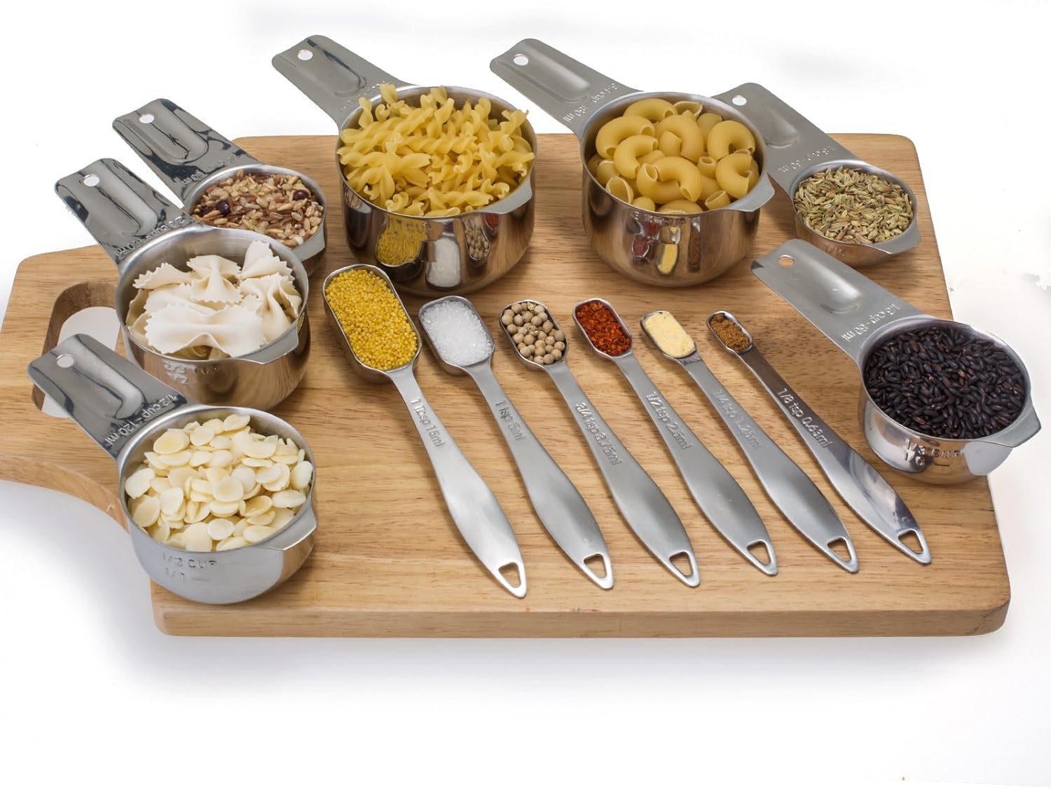 13-piece Measuring Cups and Spoons Set, 18/8 Stainless Steel Heavy Duty Ergonomic Handle with Ring Connector: Kitchen & Dining