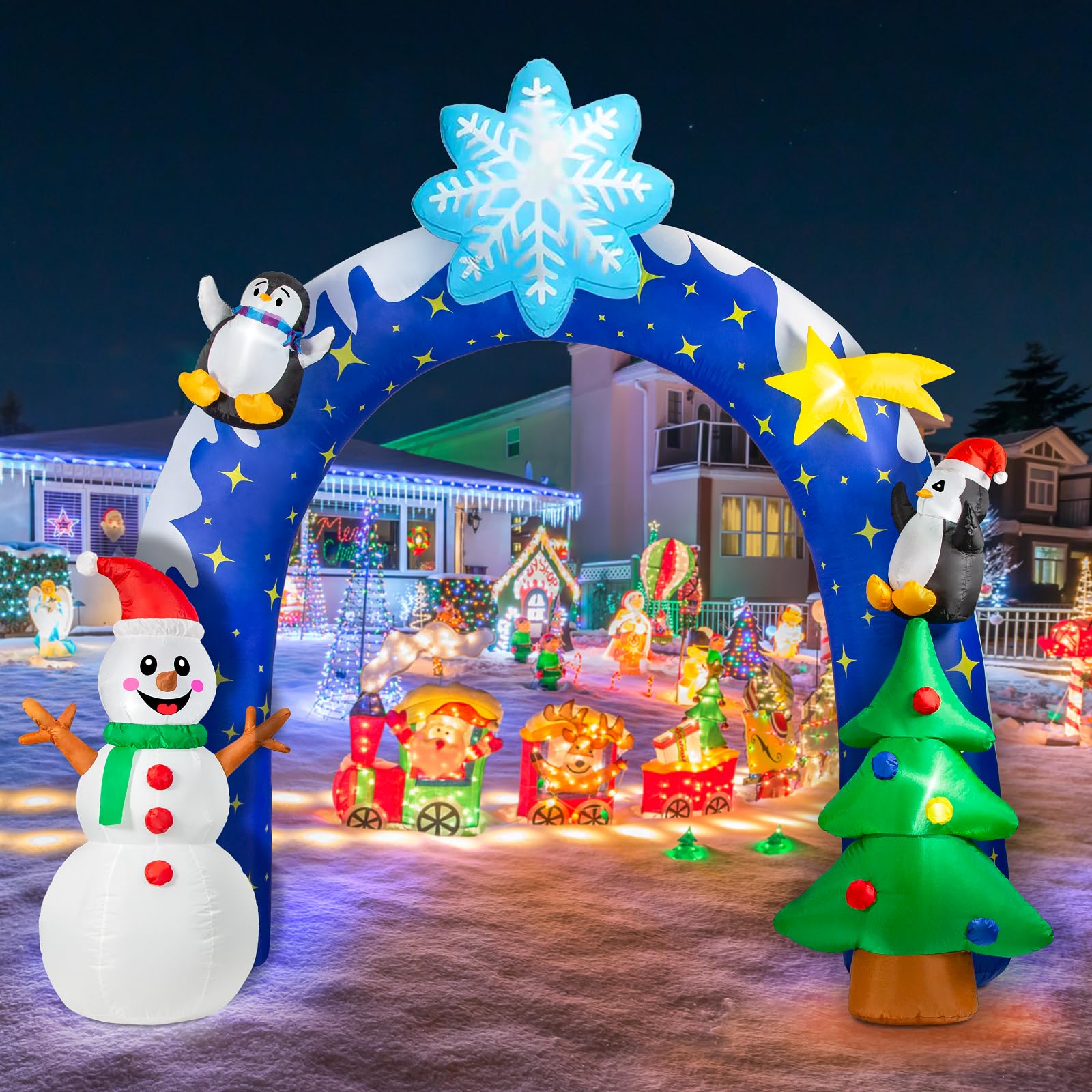 FLATO 10 FT Merry Christmas Blow Up Inflatable Decorations, a Winter
