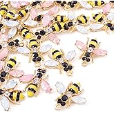 Beadthoven Alloy Enamel Bee Charms Sparkly Rhinestone Honeybee Charms with Pearl Beads Fancy Cute Metal Jewelry Pendants for Necklace Bracelet Earrings Keychain Embellishments Crafting