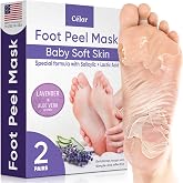 C&Eacute;LOR Foot Peeling Mask for Dry Cracked Feet | Foot Mask to Exfoliate Rough, Cracked, Dry Feet, Calluses for Soft Baby Feet Results | Made with Aloe Vera Extract for Women &amp; Men (2 Pairs) | Lavender