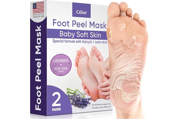 CÃƒâ€°LOR Foot Peeling Mask for Dry Cracked Feet | Foot Mask to Exfoliate Rough, Cracked, Dry Feet, Calluses for Soft Baby Feet Results | Made with Aloe Vera Extract for Women & Men (2 Pairs) | Lavender