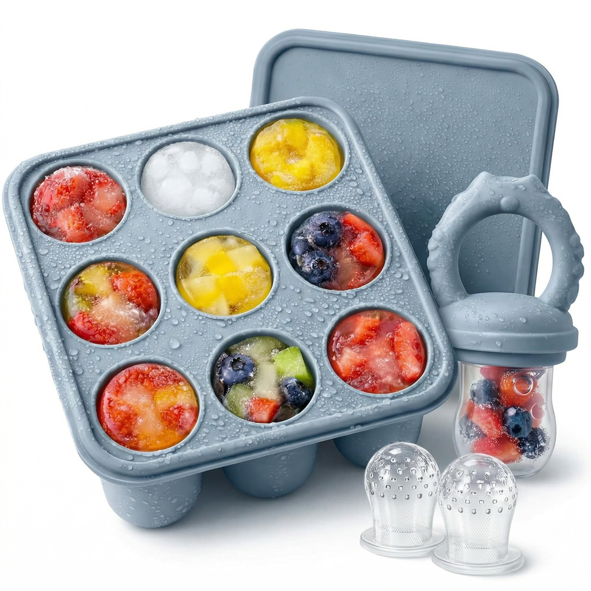 Fruchtsauger Baby | Fruchtsauger Baby ab 6 monate | SchnullerAufbewahrungsbehälter für Babynahrung Muttermilch Eiswürfel (Blue)