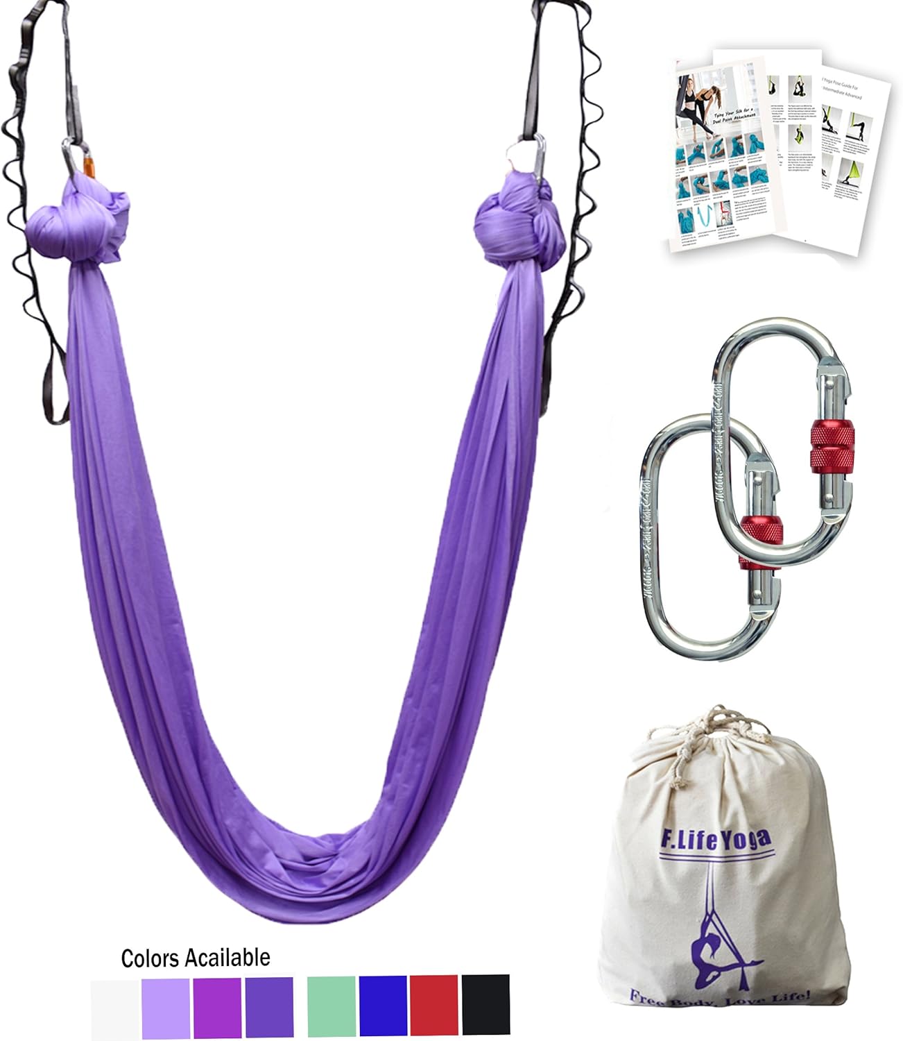 F.Life Aerial Yoga Hammock 5.5 Yards Include Daisy Chain, Carabiner and Pose Guide (Lavendar) : Sports & Outdoors