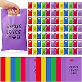 Cholemy 200 Pcs Jesus Loves You Gift Goody Bags Plastic Colorful Religious Christian Church Scripture God Bless Bible Cross Treat Candy Snack Bags for First Communion Party Favor