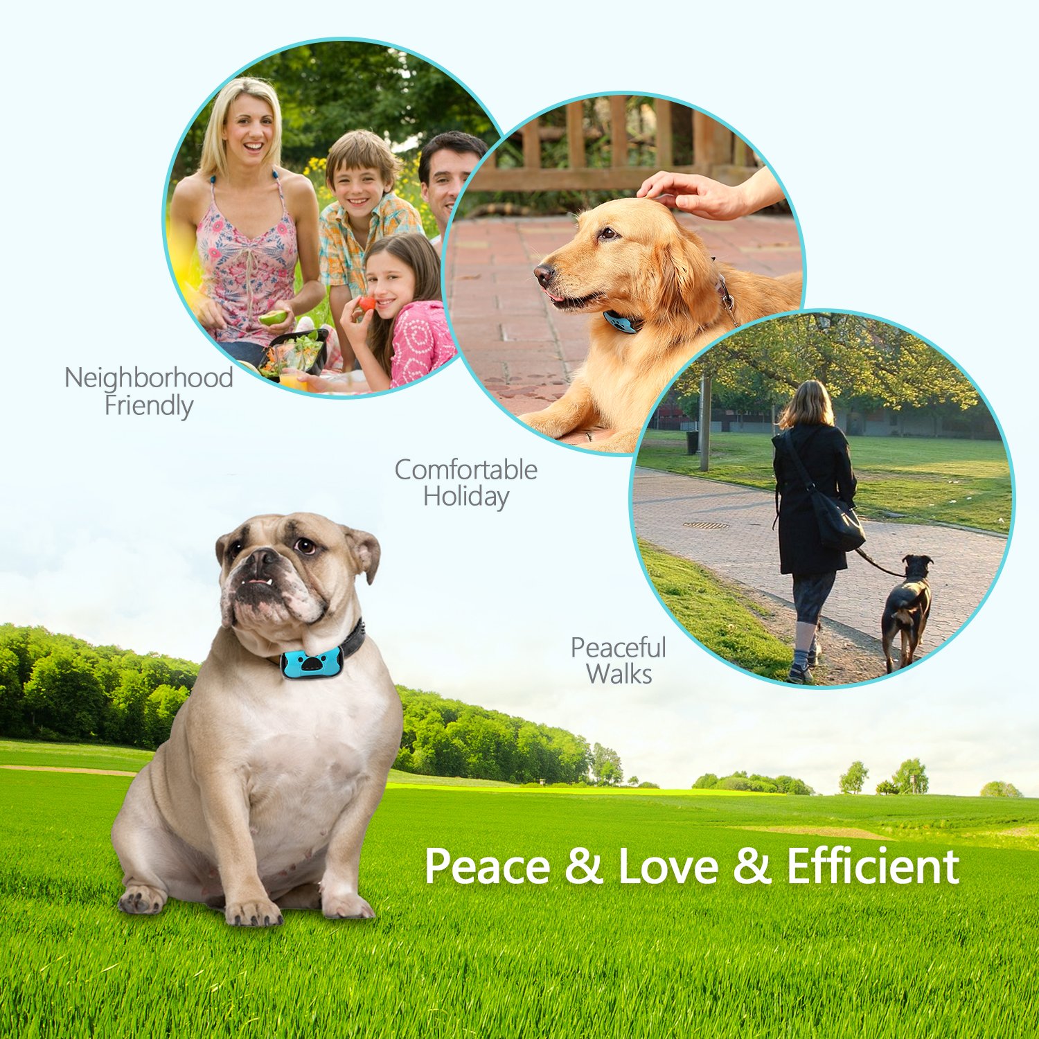 GoPetee Dog Anti Bark Collar Training with free LED light 7 Adjustable Levels No Bark Stop Puppy Barking Collar with Power On Off Auto Vibration Spare Batteries and Paw Shell Replacement Included for Small, Medium and Large Dogs