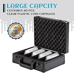 Metal Coin Case Contains 40 Pcs Clear Plastic Coin