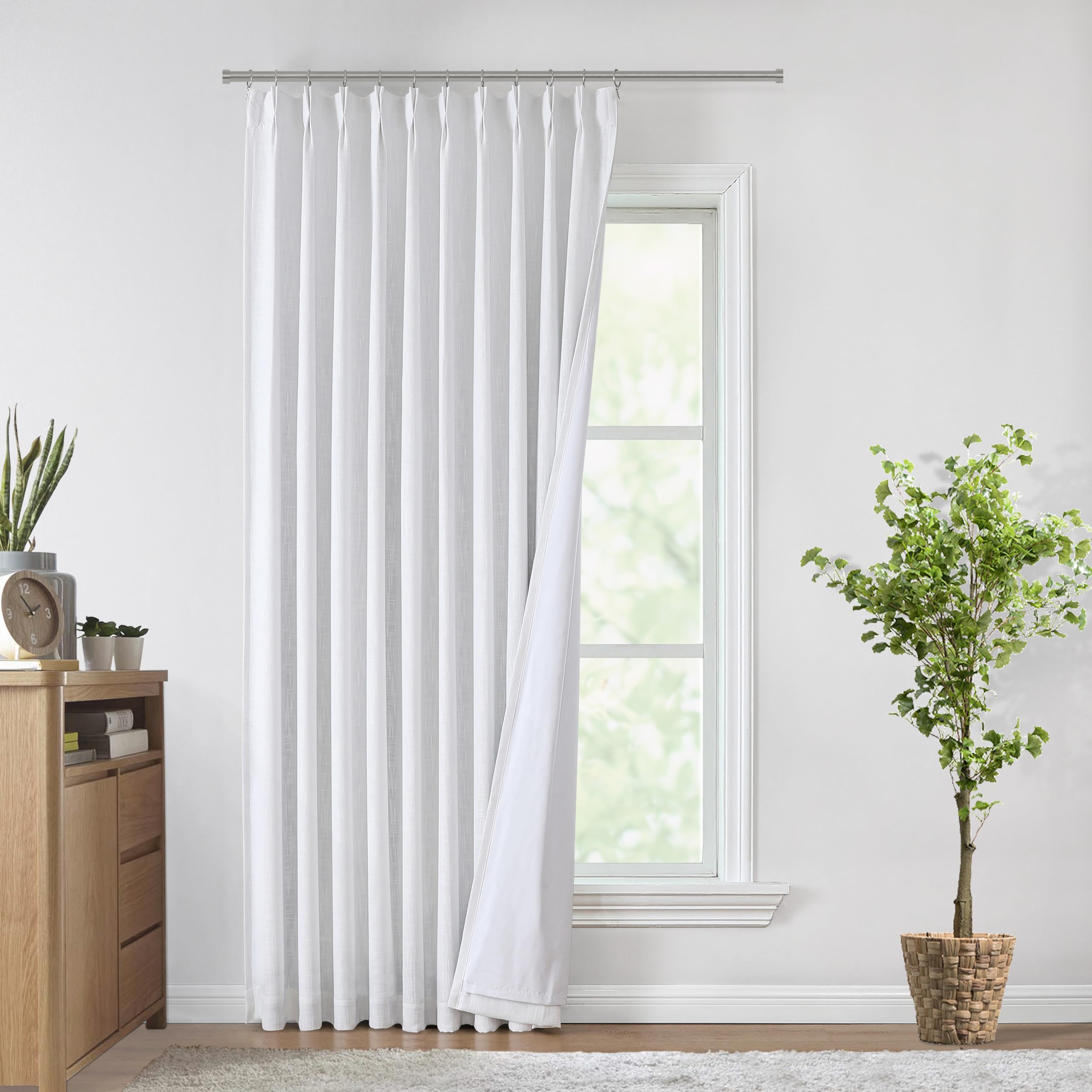 Photo 1 of Vision Home White Pinch Pleated Full Blackout Curtains 60 inch Wide Thermal Insulated Window Panels 90 inch for Living Room Bedroom Room Darkening Pinch Pleat Drapes with Hooks Back Tab 60" Wx90 Lx1
