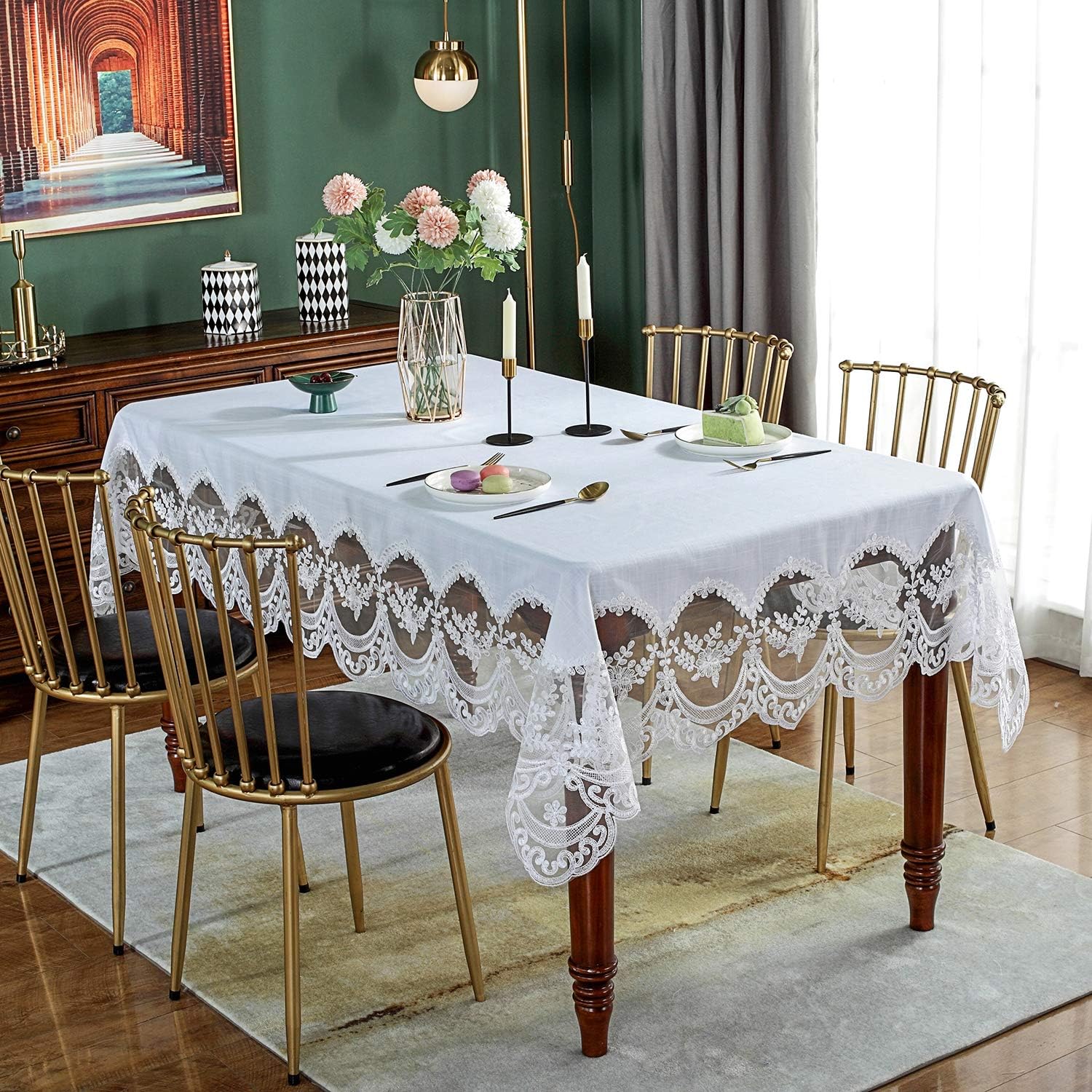 SUTAVIA Lace Embroidered Table Cloth, Classic Rectangular Oblong Macrame Table Cover, for Kitchen Dining Picnic Table,Outdoor and Indoor Use (White, 60"×120"): Kitchen & Dining