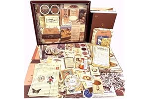 LCLAIDYDY 348 PCS Vintage Scrapbook Kit with A6 Grid Notebook, Bullet Junk Journals, DIY Gift Aesthetic Journaling Supplies for Teen Girl Women