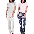 Real Essentials 2 Pack: Women's Pajama Set - Choose from Short Sleeve with Pocket or Long Sleeve without Pocket