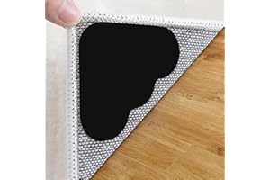 Elsoteno 12 Pack Rug Corner Grippers,Double Sided Non-Slip Rug Tape for Hardwood Floor,Washable No Curl Rug Stickers Rug Stoppers for Area Rugs,Carpet Tape for Tile, Laminate,Wood Floor (Black, 12)