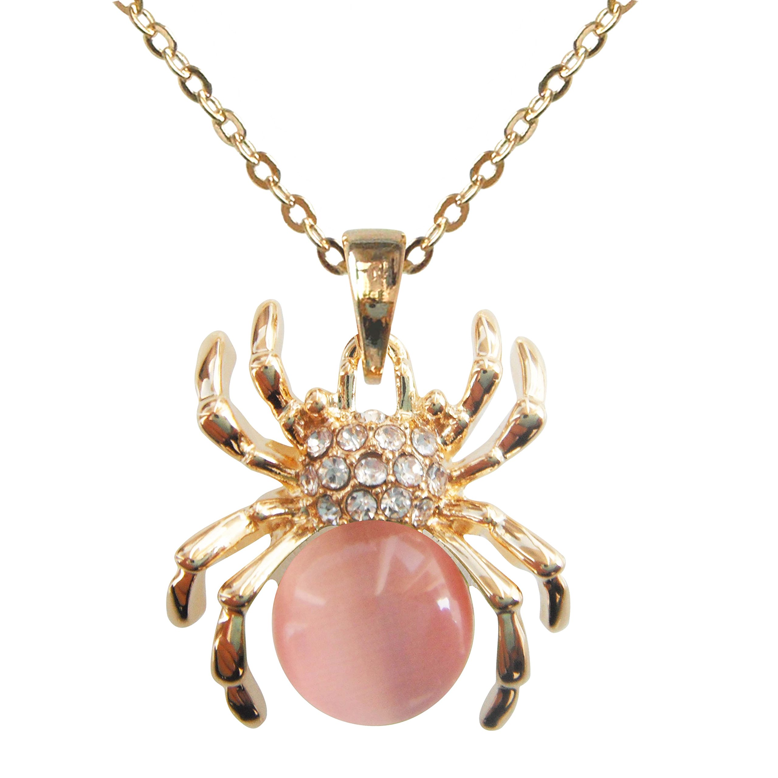 Navachi 18k Gold Plated Pink Opal Crystal Spider
