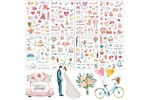 Lot de 4 feuilles d'autocollants de mariage pour scrapbooking, 234 pièces, aquarelle, pour planificateurs, scrapbooking, jour