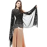REEMONDE Womens Rhinestones Pashmina Shawls and Wraps for Evening Dresses Chiffon Shawl Sparkly Scarf