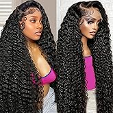 Gaoosi 30 Inch 13x6 Deep Wave Lace Front Wigs Human Hair Pre Plucked Deep Curly Human Hair Wig 200 Density HD Lace Frontal Wig 13x6 Deep Wave Wig 100% Human Hair Wigs for Women Natural Black Color