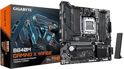 GIGABYTE B840M Gaming X WIFI6E Placa Base – CPUs AMD Ryzen 9000, VRM de 8+2+2 Fases, hasta 8200 MHz DDR5 (O.C.), 2× M.2 PCIe 4.0, Wi-Fi 6E, LAN 2,5 GbE, USB 3.2 Gen 1