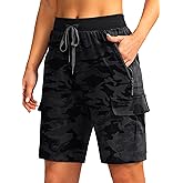Soothfeel Women's 9" Hiking Cargo Shorts with 5 Pockets Quick Dry Summer Athletic Golf Bermuda Long Shorts for Women Casual