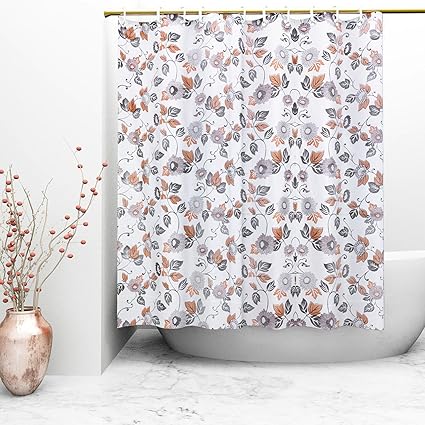 Kuber Industries Floral PVC Shower Curtain with 8 Hooks - 54x84, Multicolour