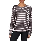 Nautica Womens Henley Pajama Top - Ultra-Soft & Lightweight Long Sleeve Lounge Shirt - Sweater Knit Sleepwear & Loungewear