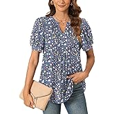 Anyally Womens Summer/Spring Dressy Casual Blouse Puff Short Sleeve Tunic Tops Pleated T-Shirts for Work