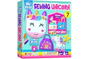 KRAFUN My First Unicorn Kids Sewing kit, Beginner Arts & Crafts, Make 5 Cute Projects with Plush Stuffed Animal, Pillow, Mobi