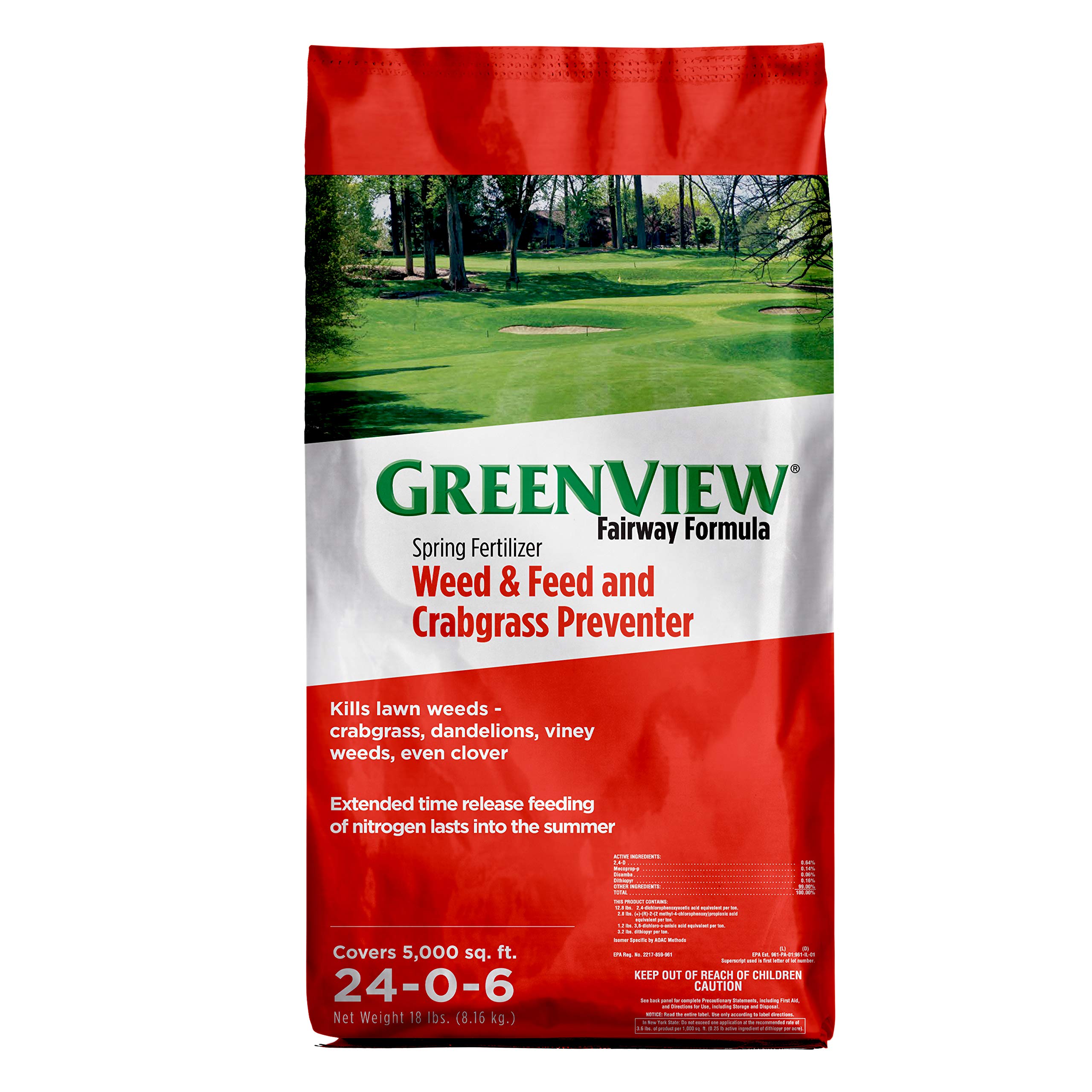 GreenView 2129267 Fairway Formula Spring Fertilizer Weed & Feed with Crabgrass Preventer, 18 lb. -Covers 5,000 sq. ft