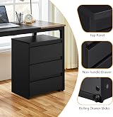 Yaheetech Bedside Table with 3 Drawers Black Wooden Nightstand 35x45x60.5 cm view 6