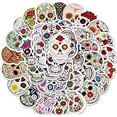 Tuqiso 50 Pieces Skull Stickers Halloween Sugar Skull Decals Dia de Los Muertos Mexican Day of Dead Sticker for Laptop Water Bottle Luggage Bike Computer