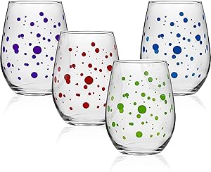 Circleware 76858 Sprinkle Polka Dot Stemless Wine Glasses, Set of 4 Home Party Entertainment Dining Beverage Drinking Glassware Cups for Water, Liquor, Whiskey, Beer and Decor Gifts, 18.9 oz, Colors