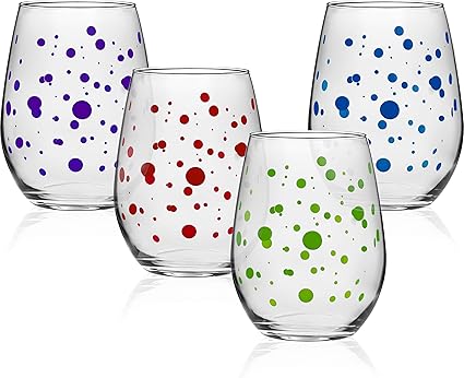 Amazon Circleware スプリンクルポルカドット ステムレス ワイングラス 4個セット ホームパーティー エンターテイメント ダイニング 飲み物 グラスウェア カップ 水 リキュール ウイスキー ビール 装飾ギフト 18 9オンス カラー Circleware グラス