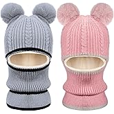 2 Pieces Kids Hood Scarf Kids Knit Hat Winter Thick Earflap Skull Caps for Boy Girls