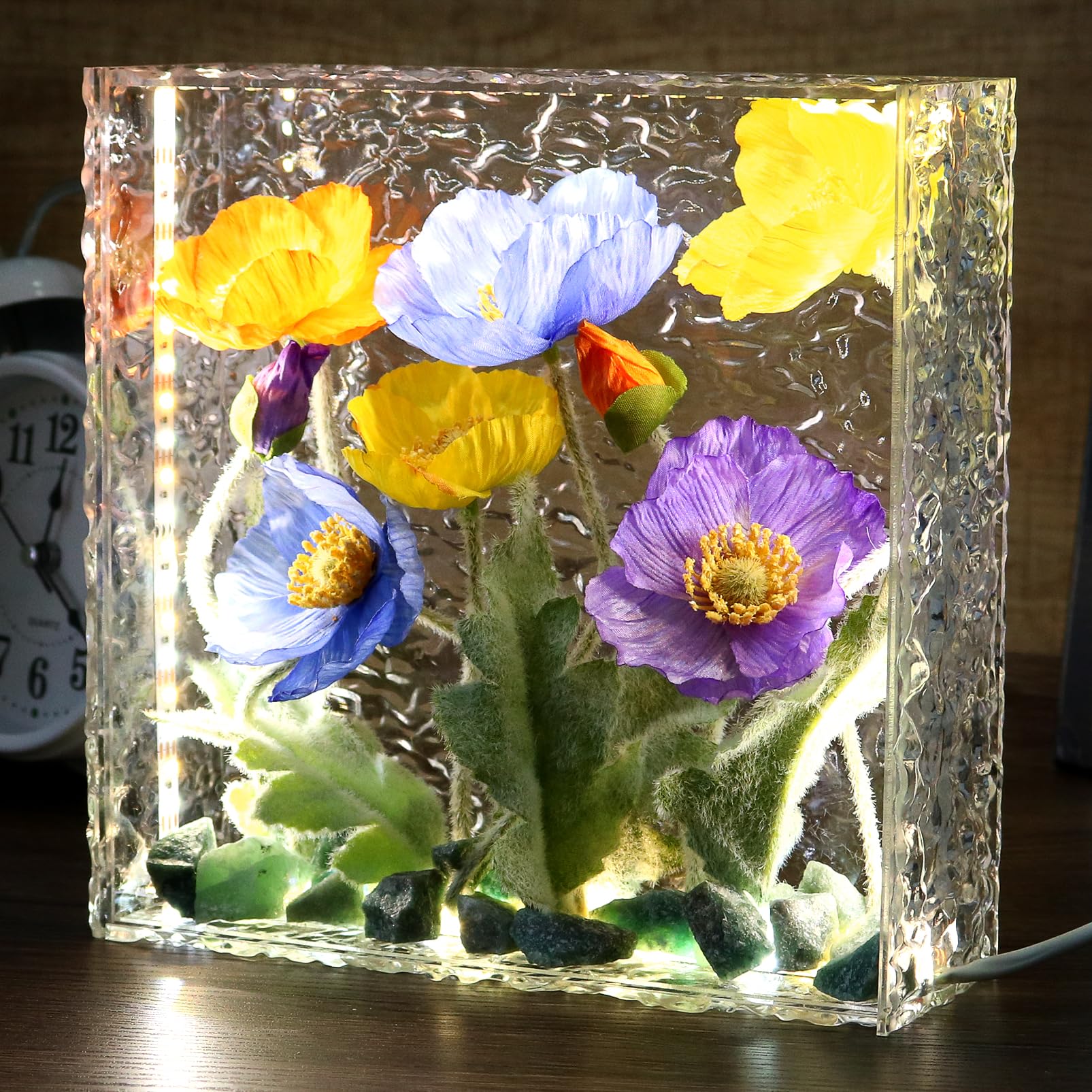 Photo 1 of (sold for parts) SMUK Handmade LED Artificial Flowers Lamp, 3-Way Dimmable Flower Table Lamp in Clear Acrylic Box, Unique Decorative Night Light