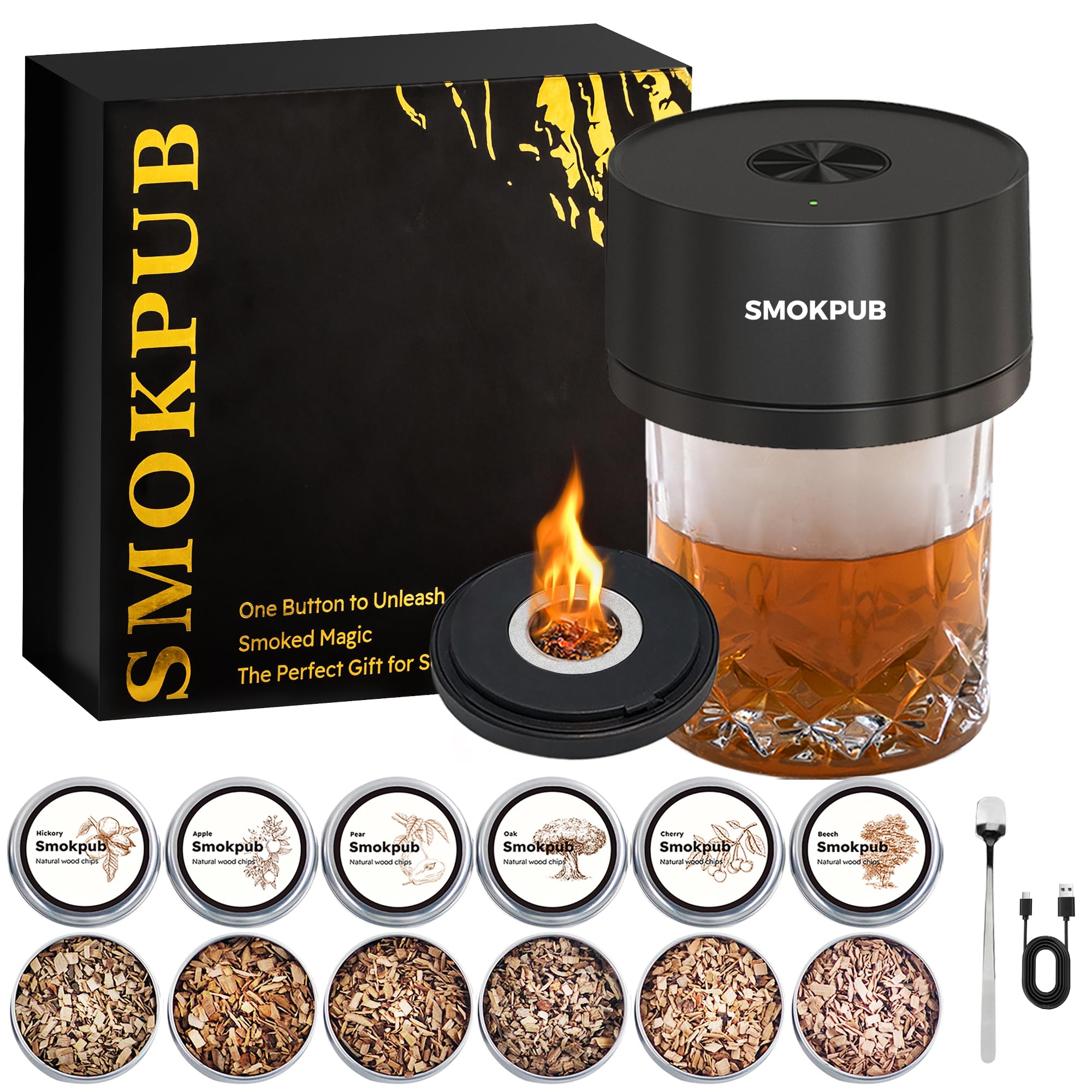 Photo 1 of SMOKPUB Electric Whiskey Smoker Kit Built-in Lighter, No Butane Needed, Rechargeable Cocktail Smoker Kit with 6 Wood Chips, Old Fashioned Drink Smoker Kit, Bourbon Whiskey Gifts for Men,Dad,Husband