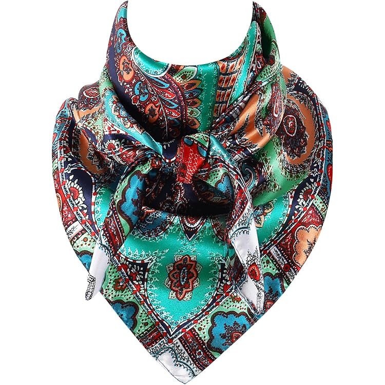 Foulard Carré Imprimé Paisley Orange – Style Bandana Western Bohème, Sensation Soyeuse