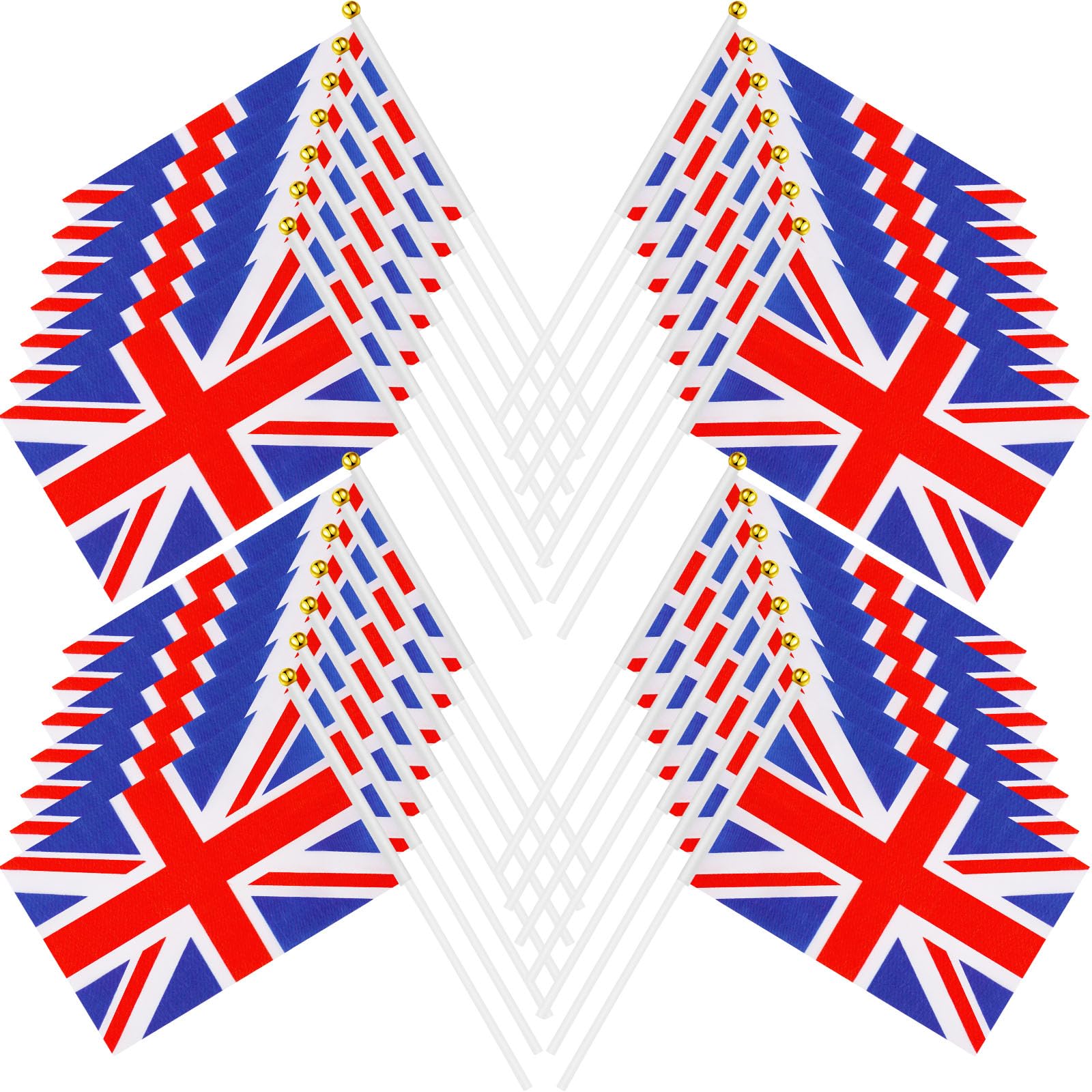 100 Pcs British Stick Flags British Union Flags 5 x 8 Inch Coronation Souvenir Decorations Handheld Mini UK Flag White Red Blue Hand Waving Flag with 12 Inch Plastic Pole Spear Tip