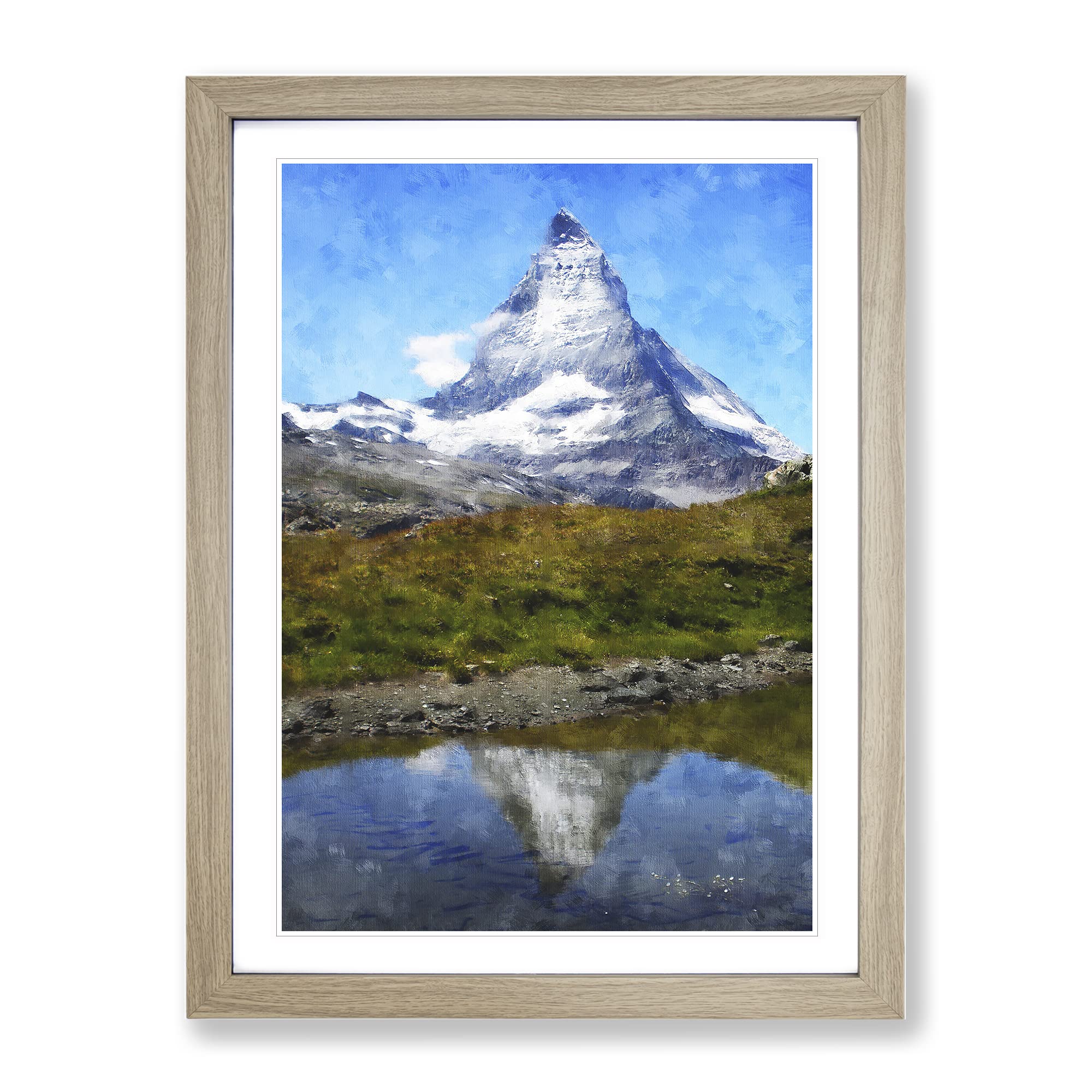 Matterhorn Mountain Vol.3 Painting Modern Framed Wall Art Print, Ready to Hang Picture for Living Room Bedroom Home Office Décor, Oak A3 (34 x 46 cm)