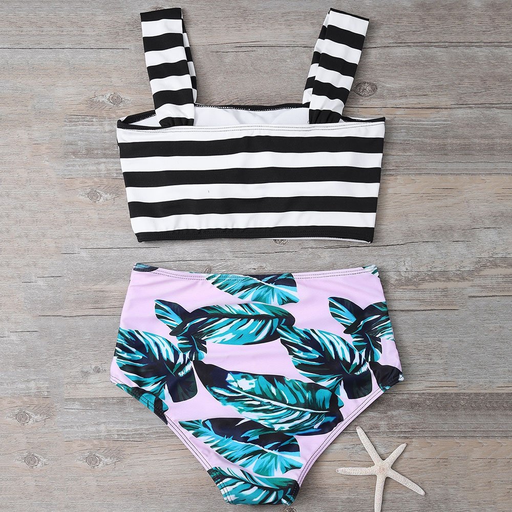 hannea tropical print high waisted bikini with crop top