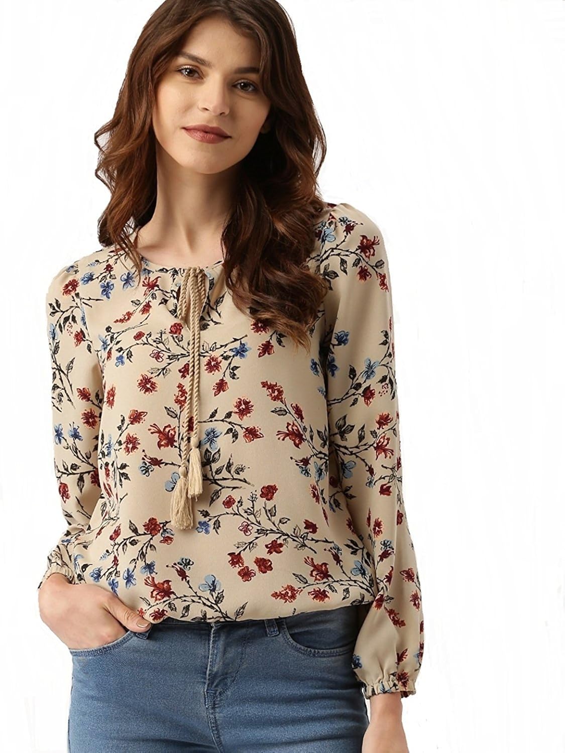 poison ivy women's casual full sleeve floral print women's multicolor beige top &hellip;