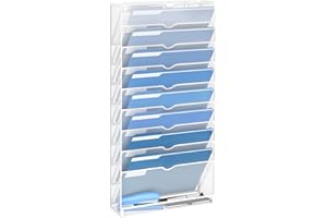DALTACK Wall File Holder 10 Tier Hanging Wall File Organizer, for Papers Mails Folders Clipboard Magazine Organization, for Office Home, Mesh Metal, White