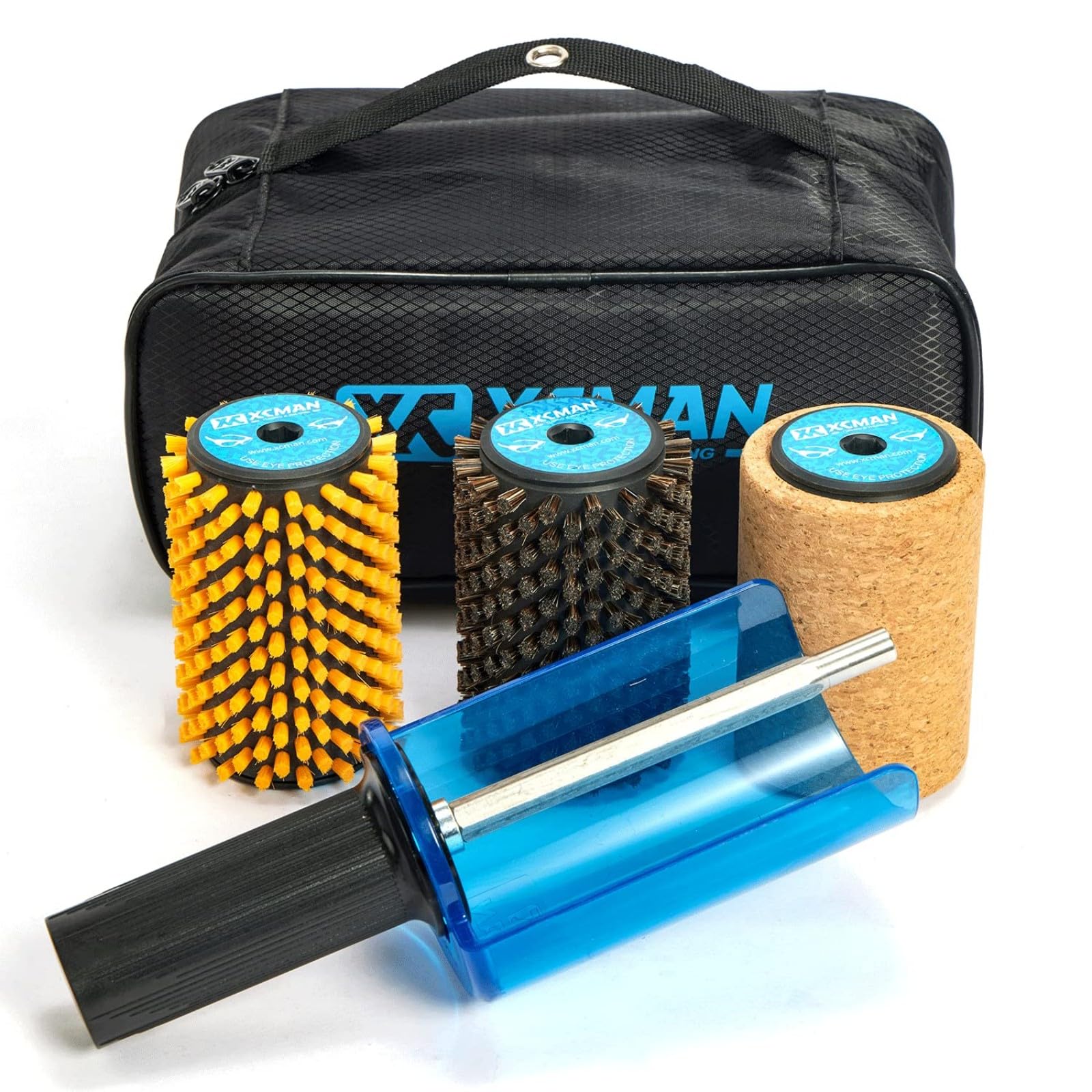 XCMAN Ski Roto Brush Kit 100mm Length-Nylon,Horsehiar,Cork,Axle with Handle and Safety Shield/Hood