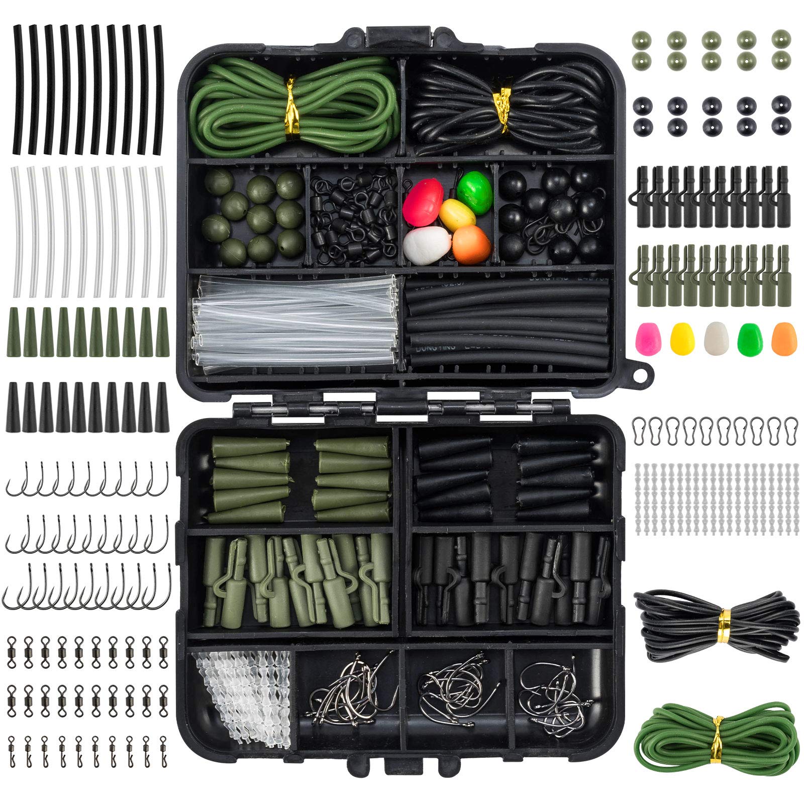 Dr.Fish 278pcs Carp Fishing Tackle Set in Box, Carp Fishing Accessories Include Hooks, Safety Clips and Swivels, Beads, Boilie Stops, Corn, Tube and other, Green Black — image 1