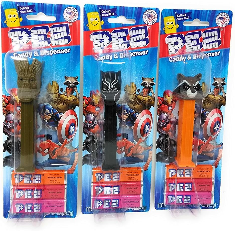 LJIF Kids Fun Play Playtime Family Fun Toddler Candy Pez Black Panther Guardians of the Galaxy Groot Rocket Raccoon Marvel