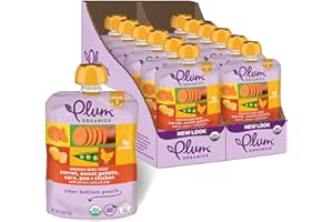 Plum Organics Stage 3 Organic Baby Food - Carrot, Sweet Potato, Corn, Pea, and Chicken - 4 oz Pouch (Pack of 12) - Organic Baby Food Pouch