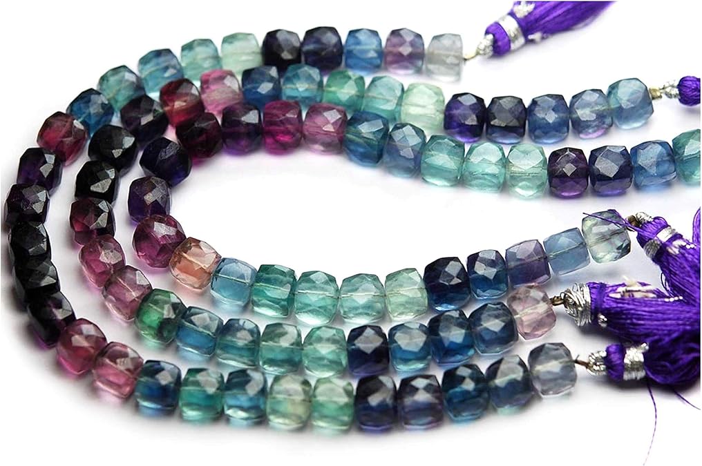 eGemCart Natural florite Loose Gemstone Cube Beads for Jewelry Making