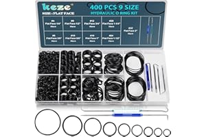 KEZE 400 Pcs Hydraulic O-Ring Flat Face Fittings 9 Size Buna-N 70A O Rings Seal Kit for Hydraulic Fitting,Cylinders,ORS/ORFS Flat Face Hydraulic Fittings (Flat Face Size 1/4"-2")
