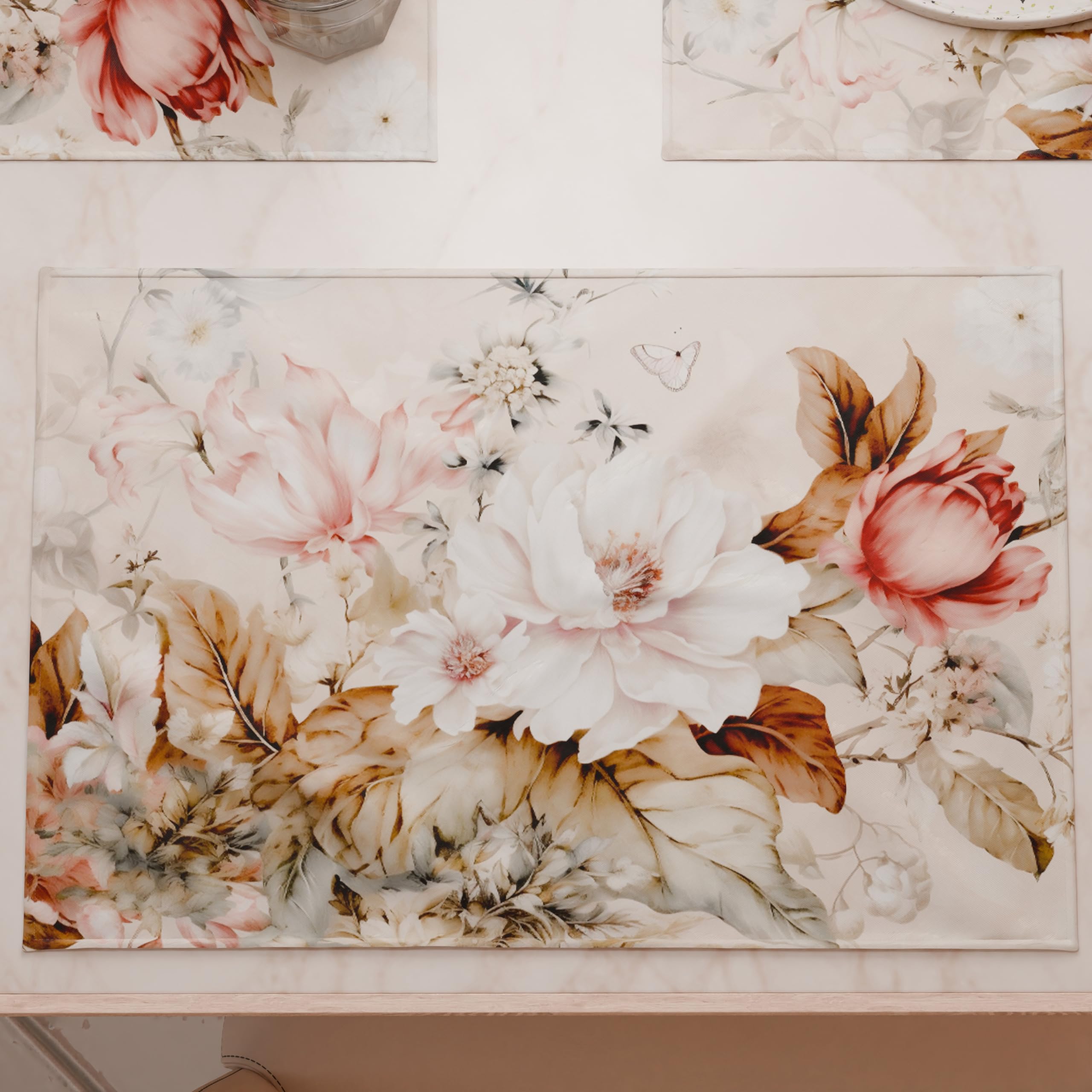 PETTI Artigiani Italiani - American Placemats with Digital Print, American Placemats in Fabric and Washable (Set of 2-30 x 45 cm) Vintage Flower, 100% Made in Italy