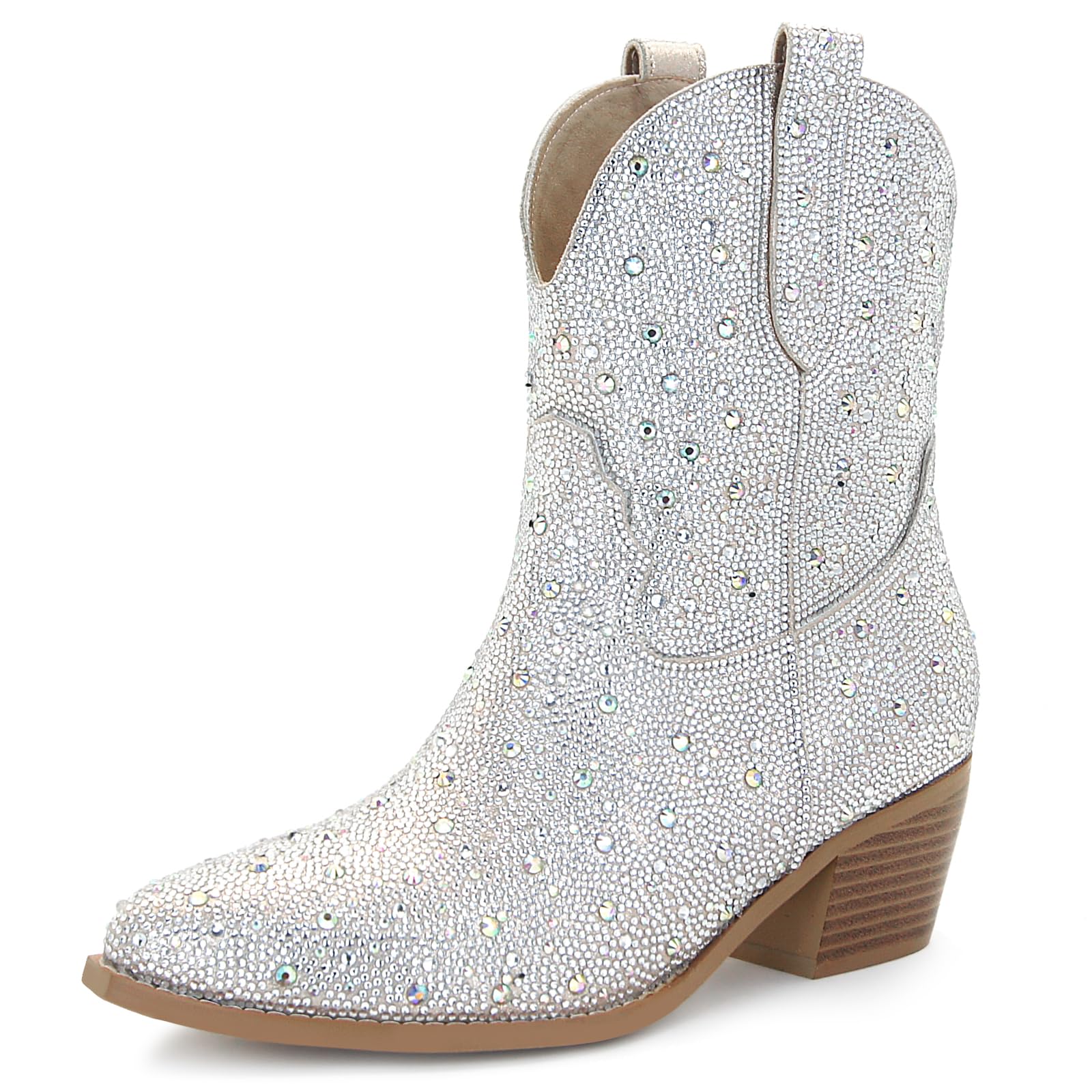 Photo 1 of SOVANYOU Rhinestone Ankle Boots for Women - Sparkly Cowgirl Western Booties - Short Glitter Crystal Booties - Silver Bling Boots
