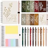 Kosiz 10 Sets Christian Valentine Gift Bulk Includes Bible Scripture Spiral Notebook with Sticky Notes Ballpoint Pen Religious Church Prayer Journals for Sunday School Women Gift (Bright Color)
